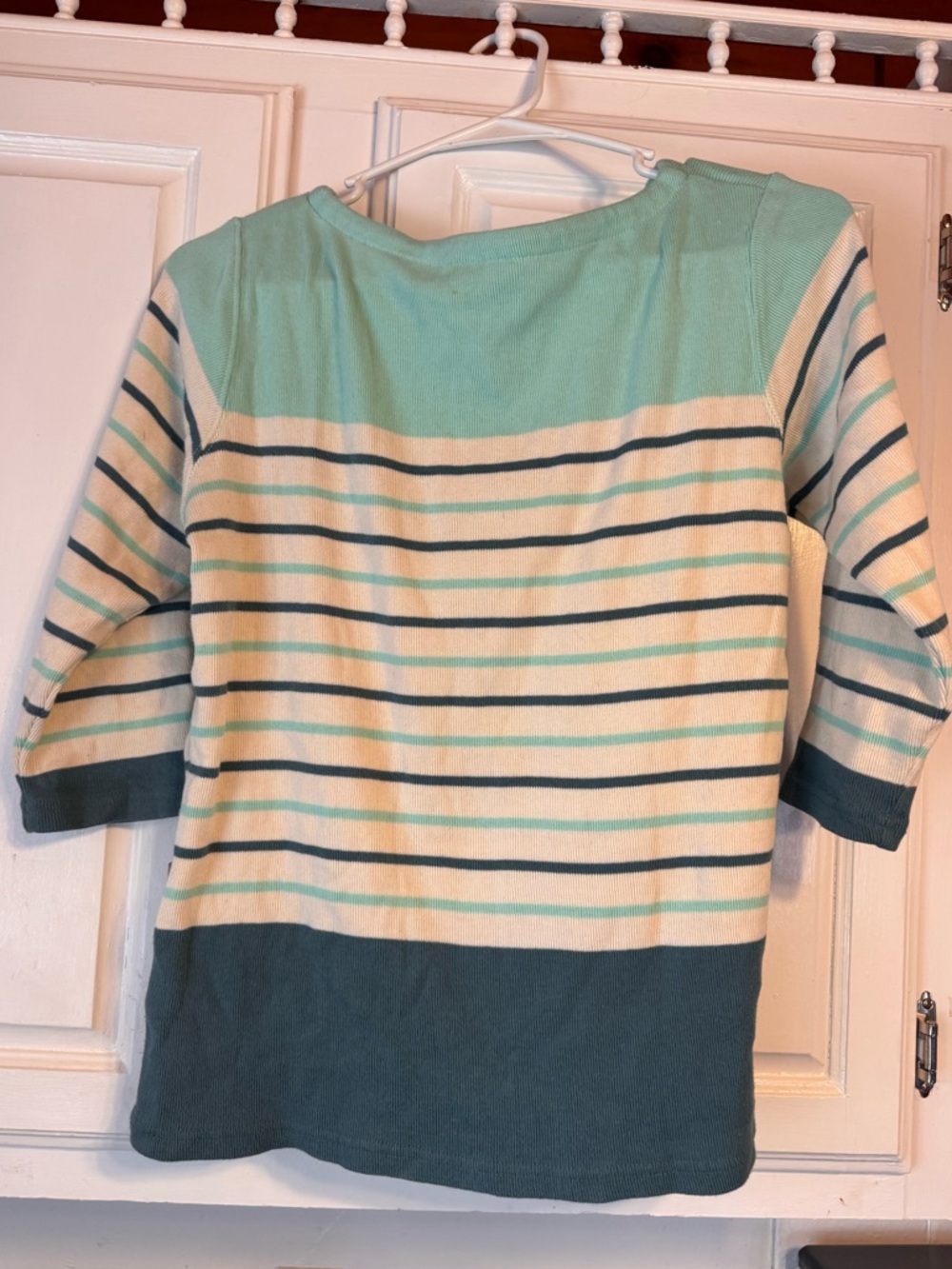 L.L. Bean Mint, Teal & Cream Striped Long Sleeve Knit Top
